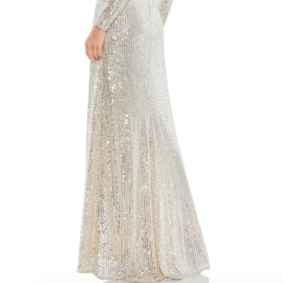 MAC DUGGAL 26395 SEQUIN FAUX WRAP SILVER EVENING GOWN sz 10 - Picture 8 of 8